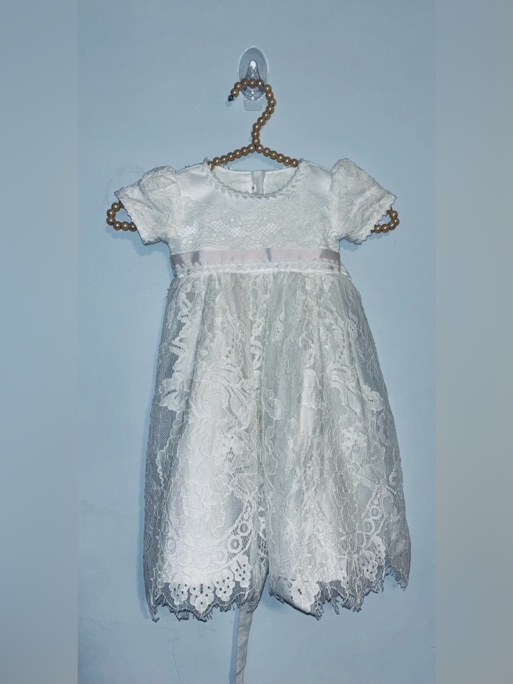 White Lace Baby Girl Dress with Satin Sash Size 3